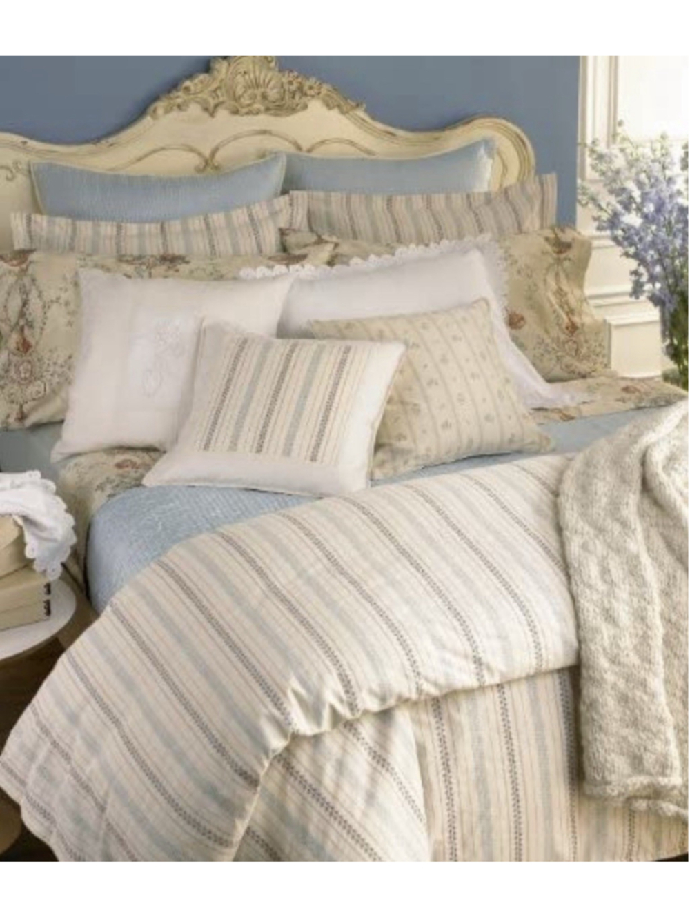 Ralph Lauren Villandry Floral Stripe Cream Queen Bedskirt 450TC Sateen RARE! NWT
